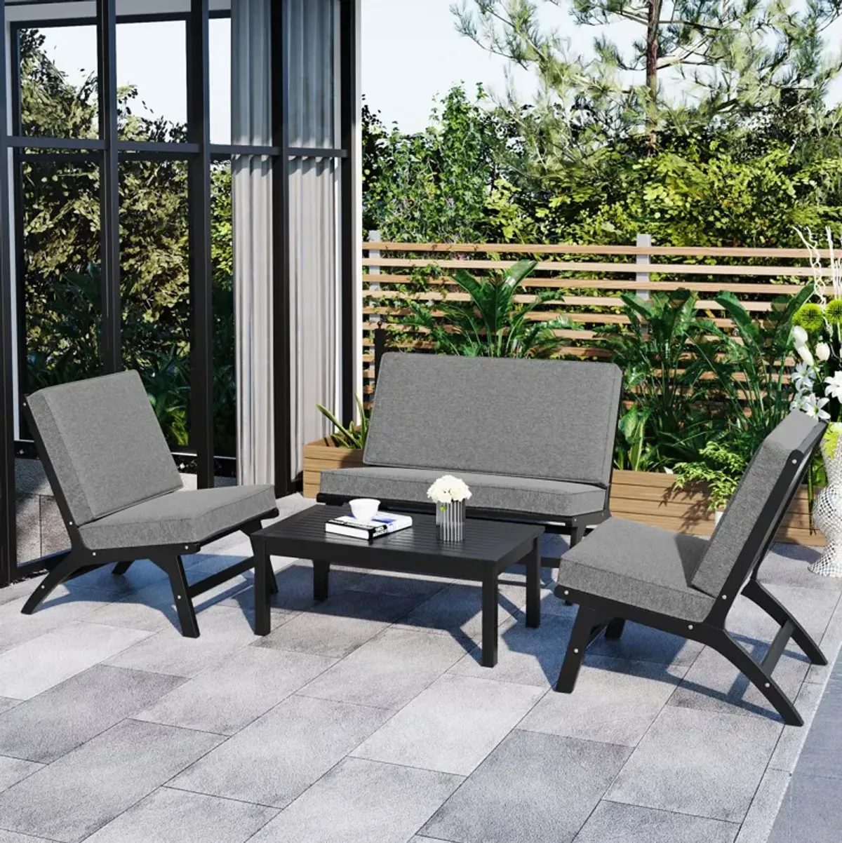 Acacia Wood Outdoor Sofa Set with V-Shaped Seats