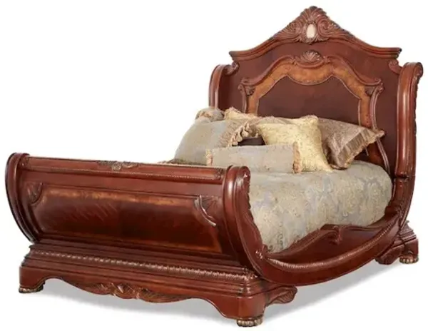 Michael Amini Cortina Eastern King Sleigh Bed - Honey Walnut