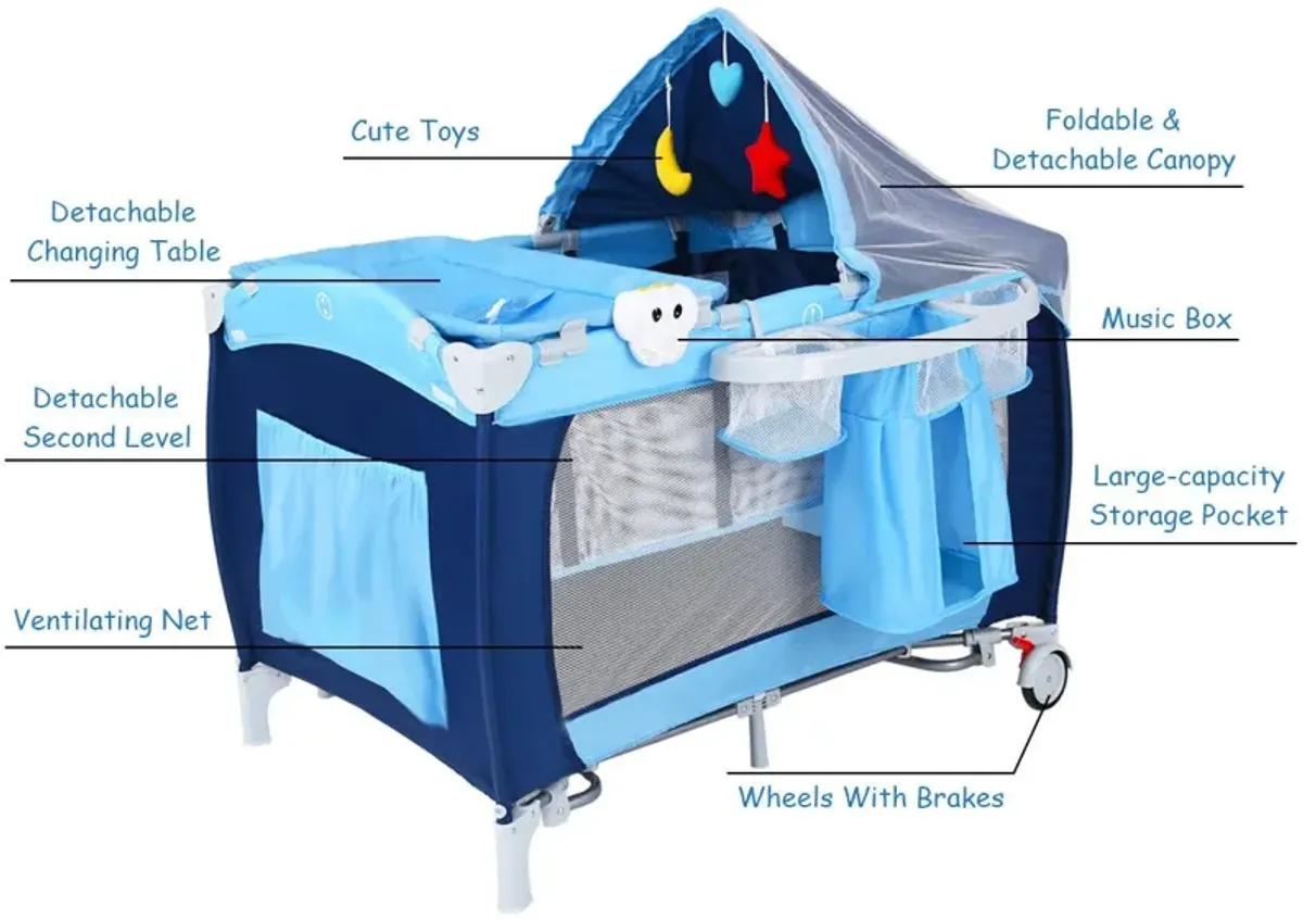 Foldable Baby Crib Playpen with Mosquito Net and Bag