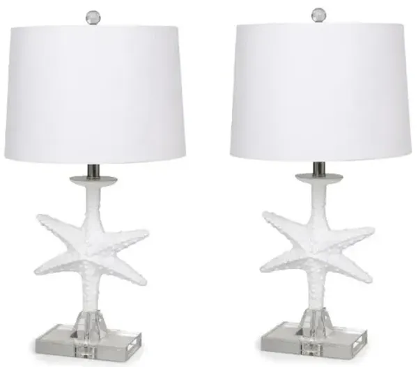 Hivvago Set of Two 28" Clear and White Coastal Star Fish Table Lamps Coastal With White Drum Shades