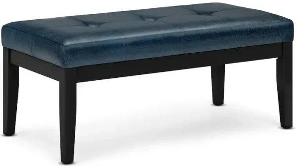 Simpli Home Lacey Solid Wood Tufted Ottoman Bench In Distressed Dark Blue
