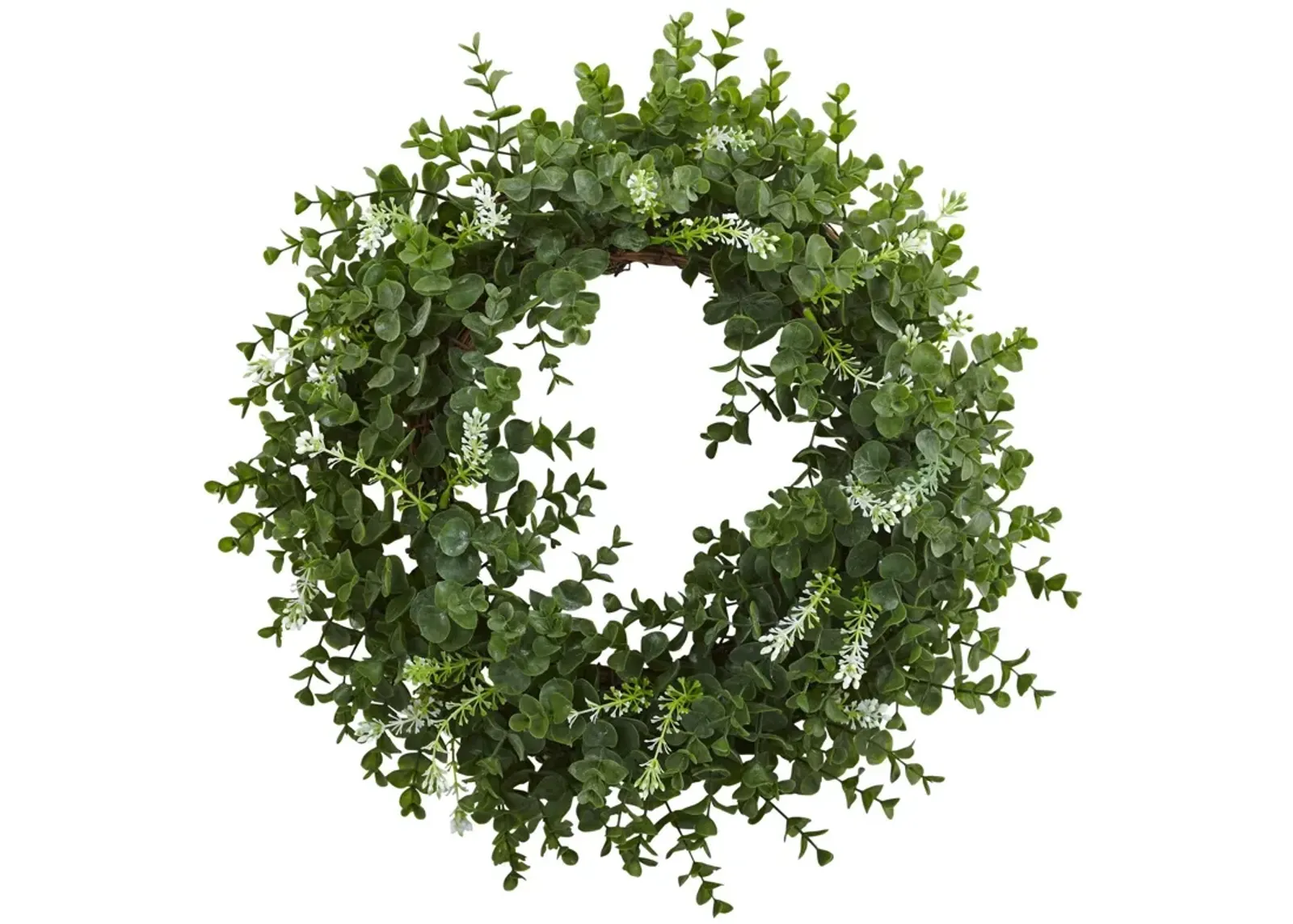 Nearly Natural 18-in Eucalyptus Double Ring Wreath w/Twig Base