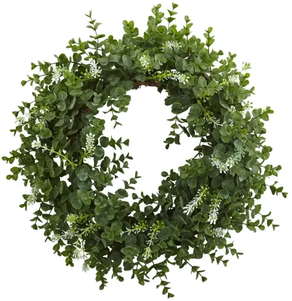 Nearly Natural 18-in Eucalyptus Double Ring Wreath w/Twig Base