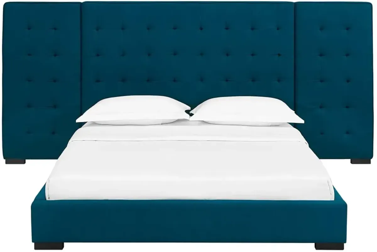 Modway Sierra Tufted Upholstered Fabric Queen Platform Bed Frame With Headboard In Azure