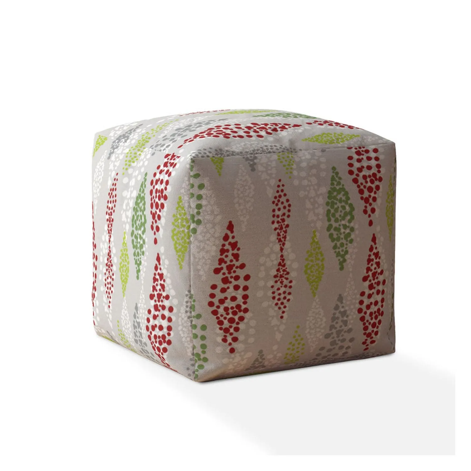 Homezia 17" Green And Red Cotton Polka Dots Pouf Ottoman