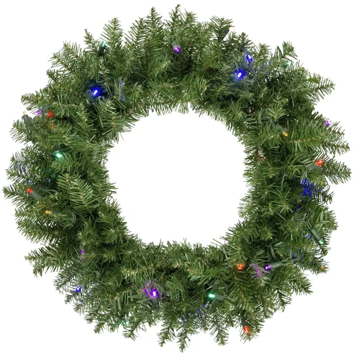 Pre-Lit Rockwood Pine Artificial Christmas Wreath  24-Inch  Multi LED Lights