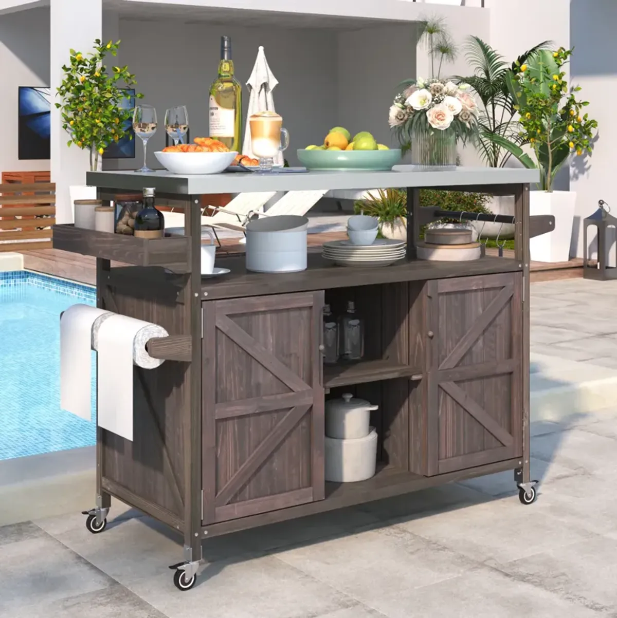 Merax Outdoor Kitchen Island Rolling Bar Cart