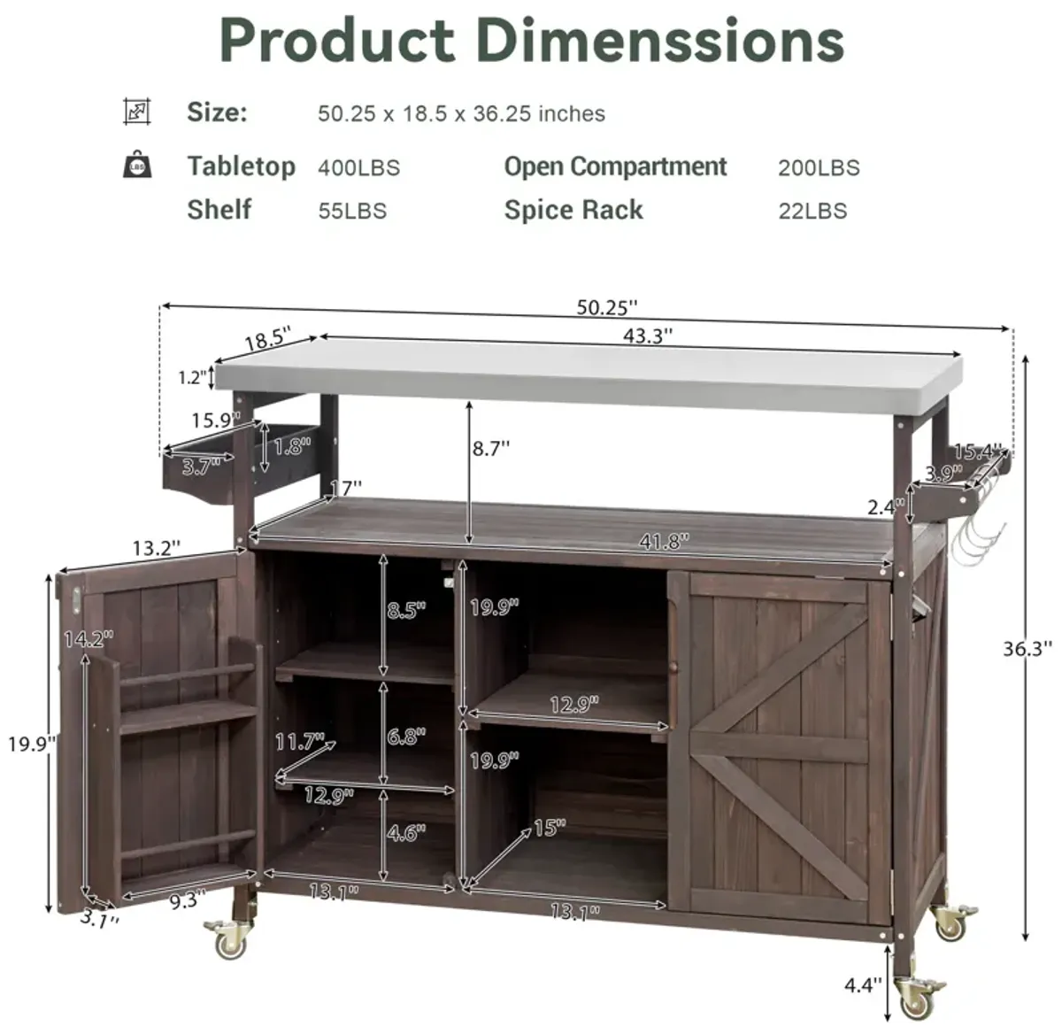 Merax Outdoor Kitchen Island Rolling Bar Cart