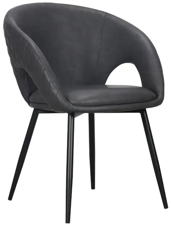 Moxy Dining Chair Set of 4, Dark Gray Faux Leather, Diamond Stitching
