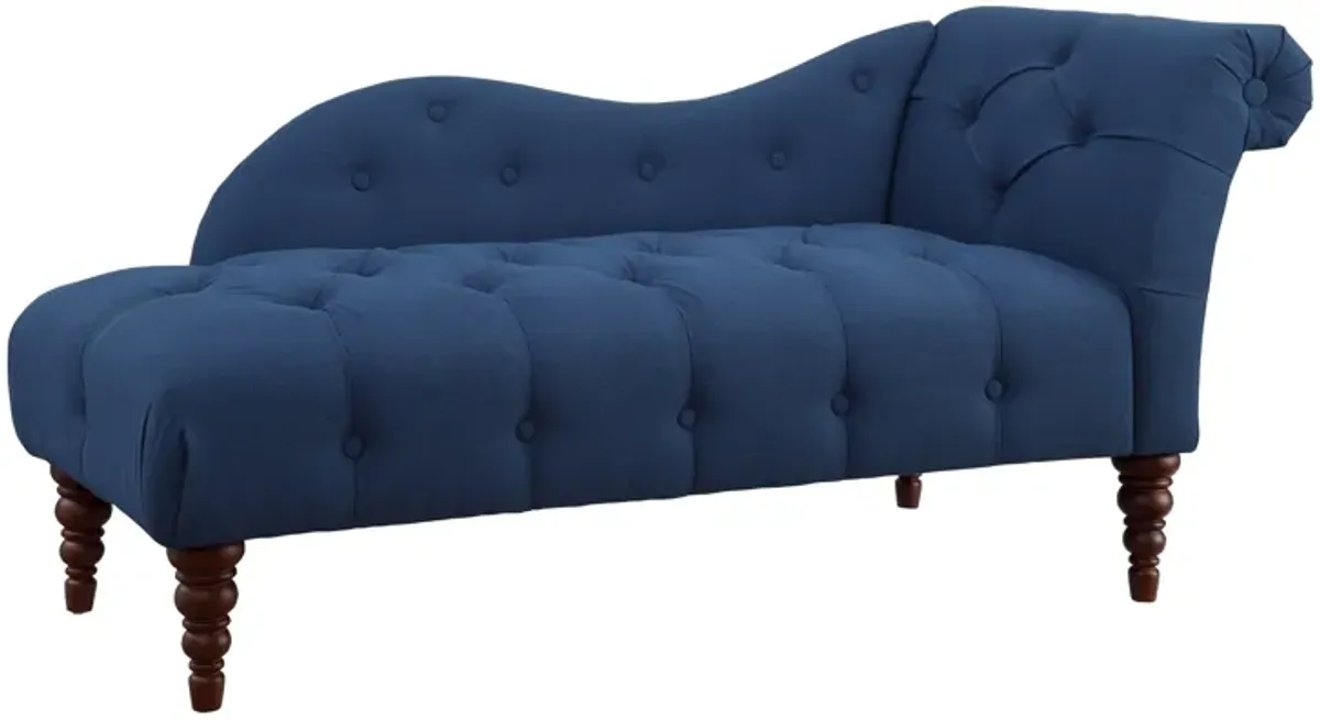 Selena 66 Inch Chaise Lounger, Tufted Blue Polyester, Brown Solid Wood - Benzara