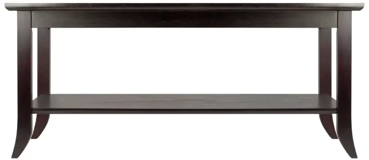 Winsome Genoa Rectangular Coffee Table with Glass Top And Shelf, Espresso