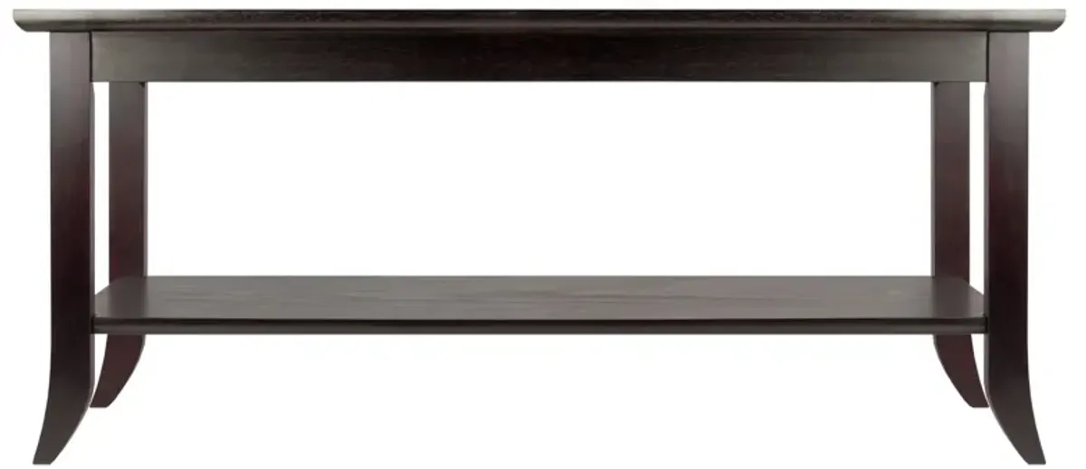 Winsome Genoa Rectangular Coffee Table with Glass Top And Shelf, Espresso