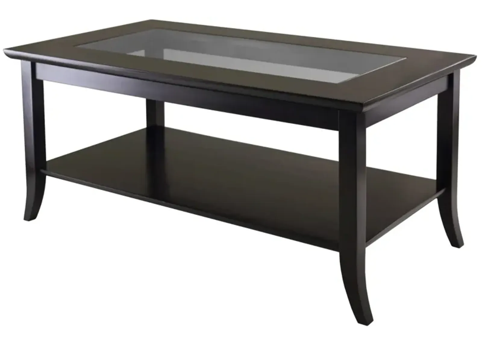 Winsome Genoa Rectangular Coffee Table with Glass Top And Shelf, Espresso