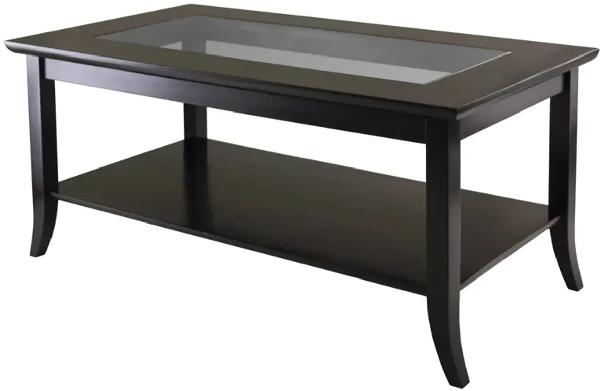 Winsome Genoa Rectangular Coffee Table with Glass Top And Shelf, Espresso