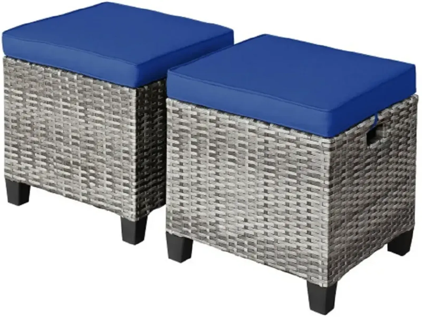 2PCS Patio Rattan Wicker Ottoman Seat with Removable Cushions