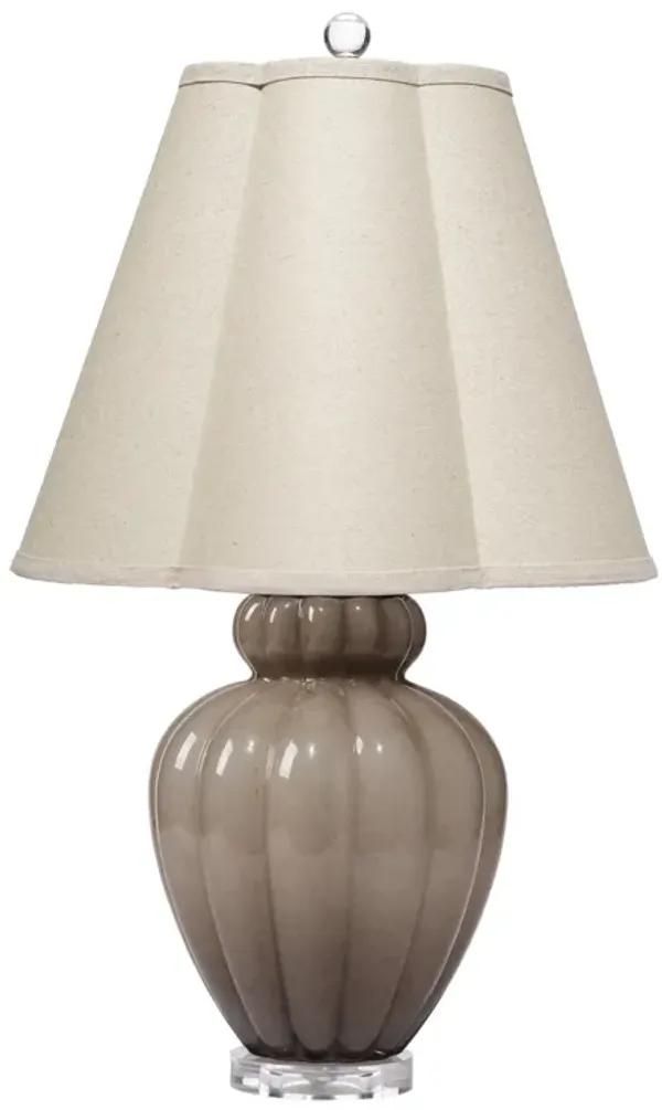 Aggy Accent Table Lamp, 23 Inch, Linen Scallop Shade, Taupe Glass Base