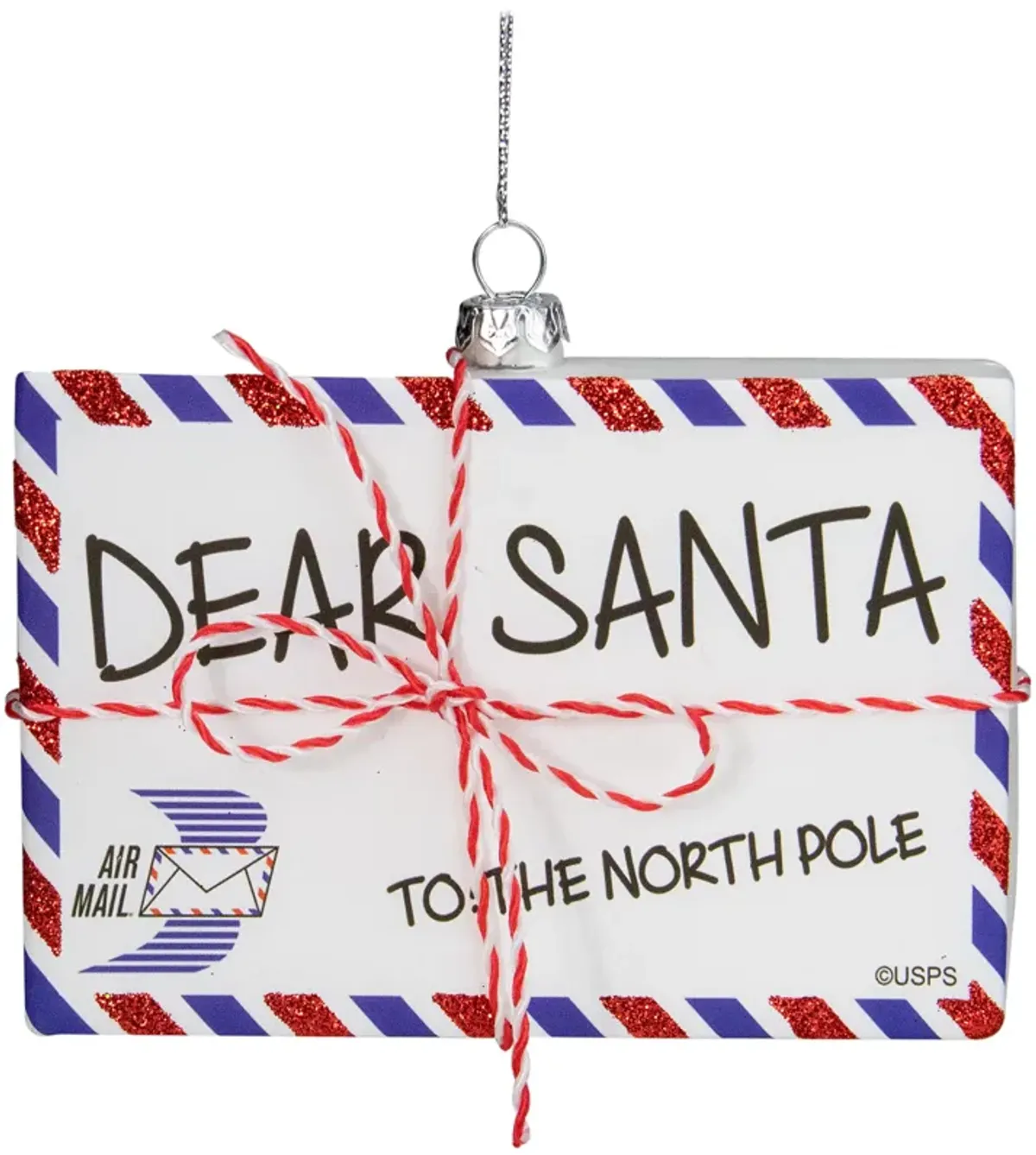 3.5" Envelope  "USPS Dear Santa" With Stripes Glass Christmas Ornament