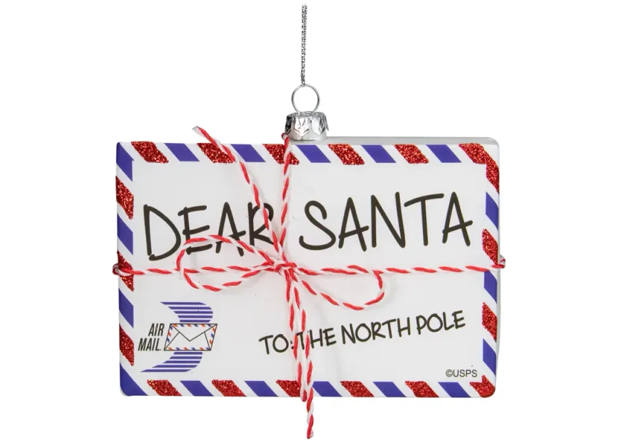 3.5" Envelope  "USPS Dear Santa" With Stripes Glass Christmas Ornament