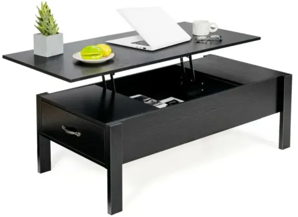 47 Inch Lift Top Coffee Table with Hidden Compartment and Drawers-Black