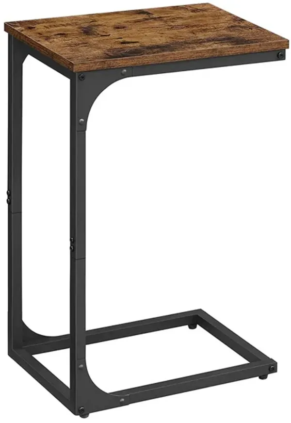 24 Inch End Table, C Shaped Metal Frame, Square Wood Top, Black Finish - Benzara