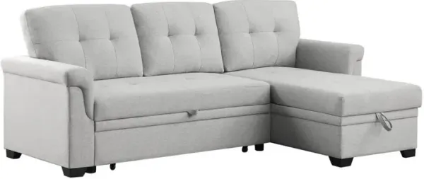 Lucca Light Gray Linen Reversible Sleeper Sectional Sofa with Storage Chaise