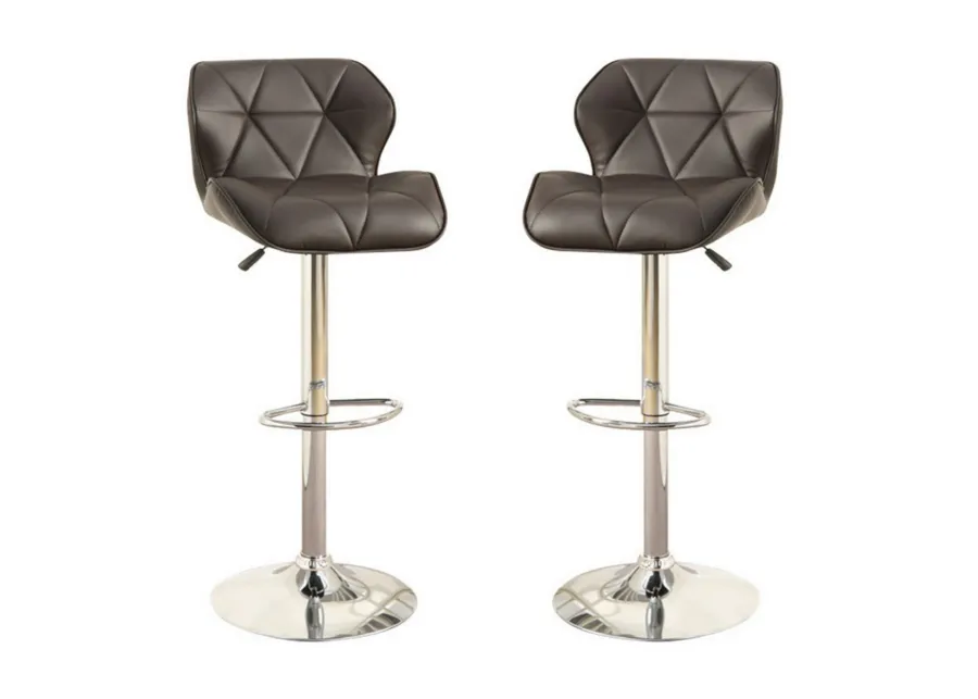 Barstool with Gaslight In Tufted Leather Dark Brown Set of 2-Benzara