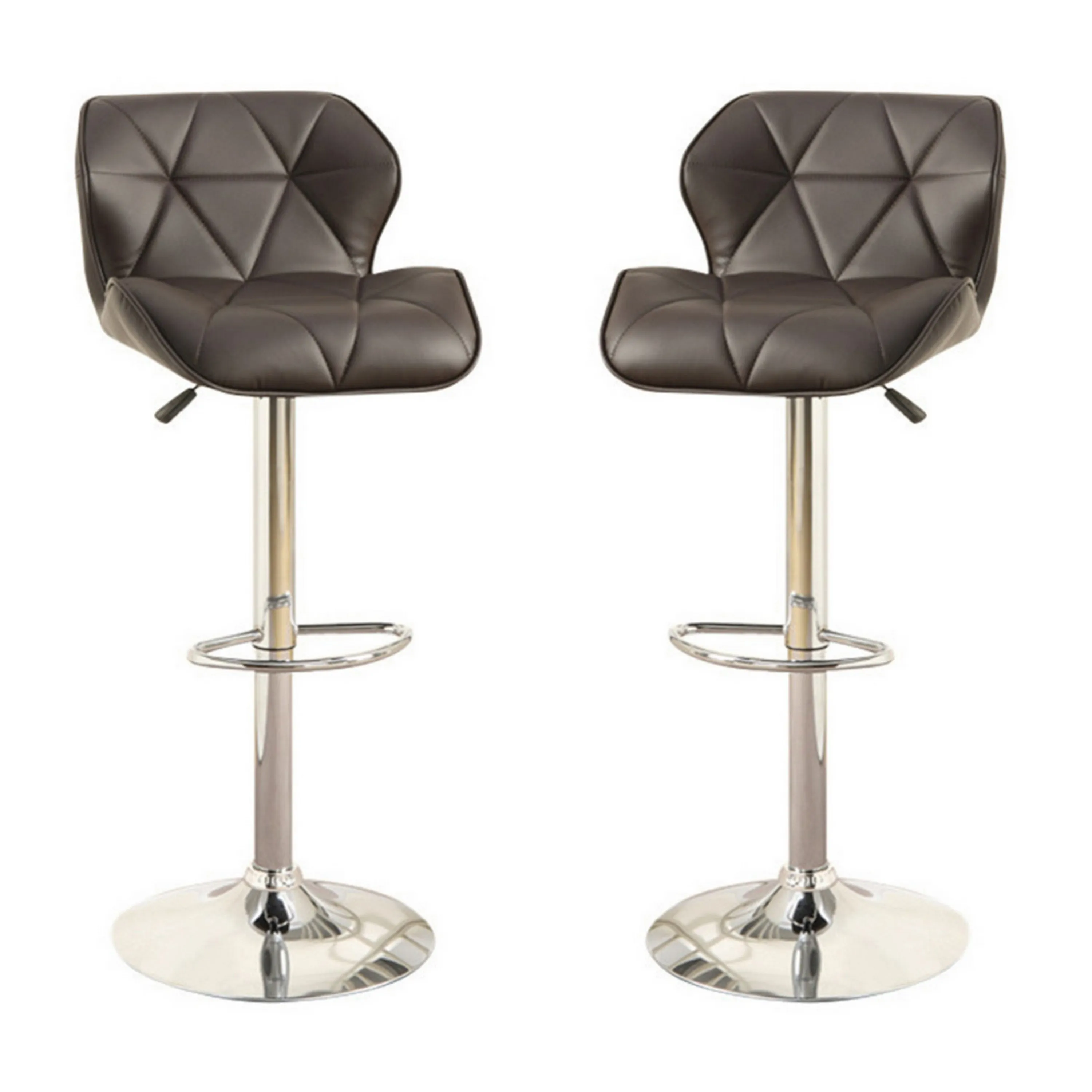 Barstool with Gaslight In Tufted Leather Dark Brown Set of 2-Benzara