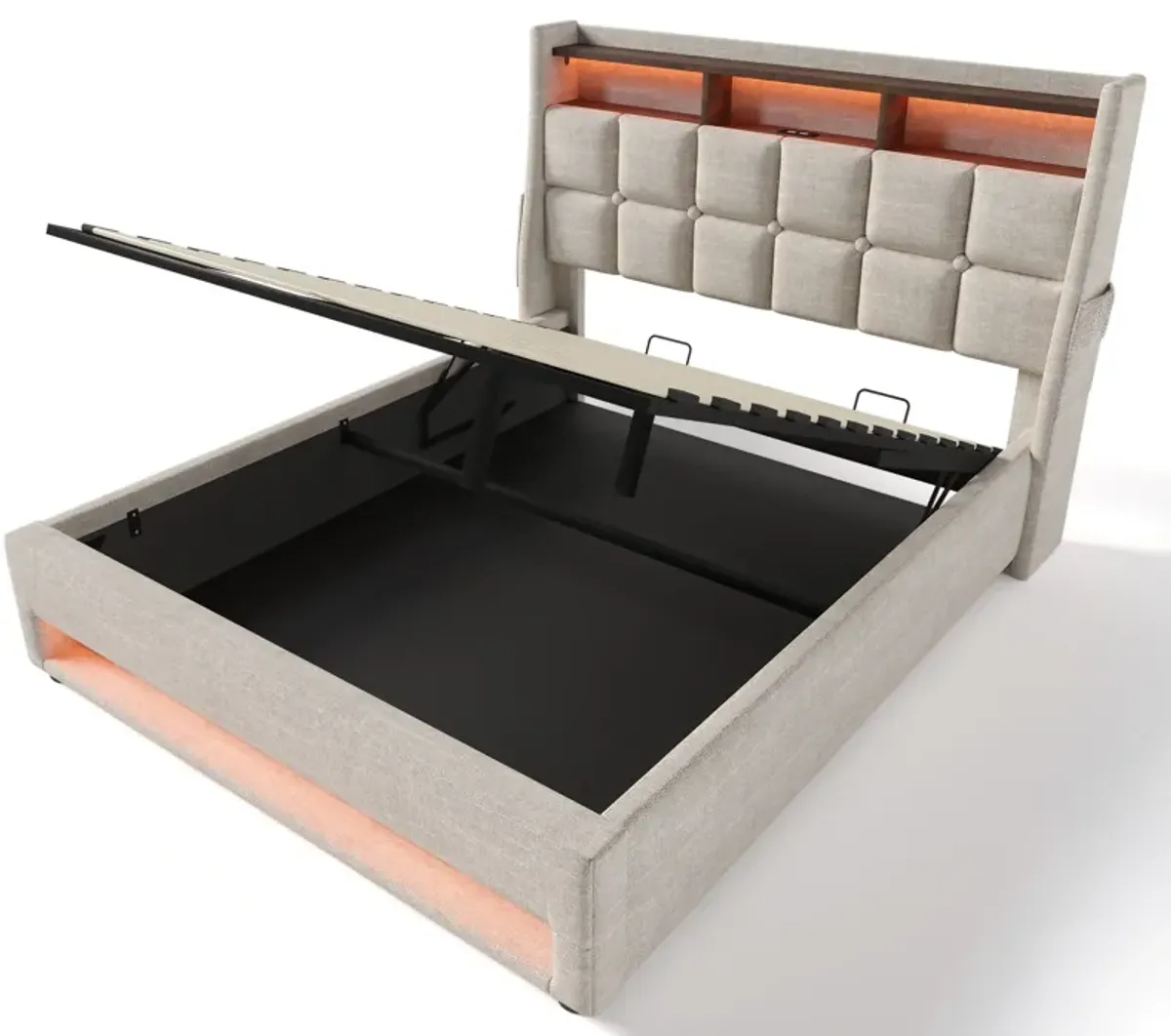 Merax Storage Platform Bed  with LED and USB Port