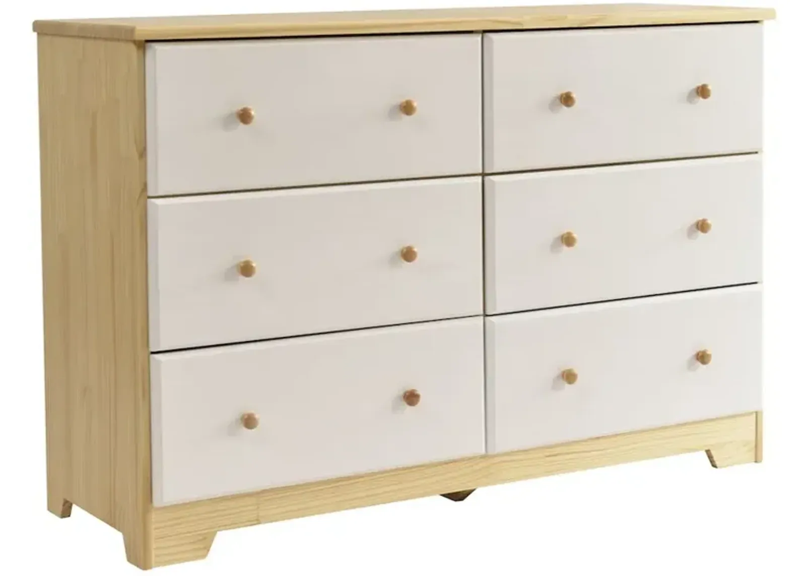 Solid Pine Wood 6 Drawer Double Dresser (Natural & White)