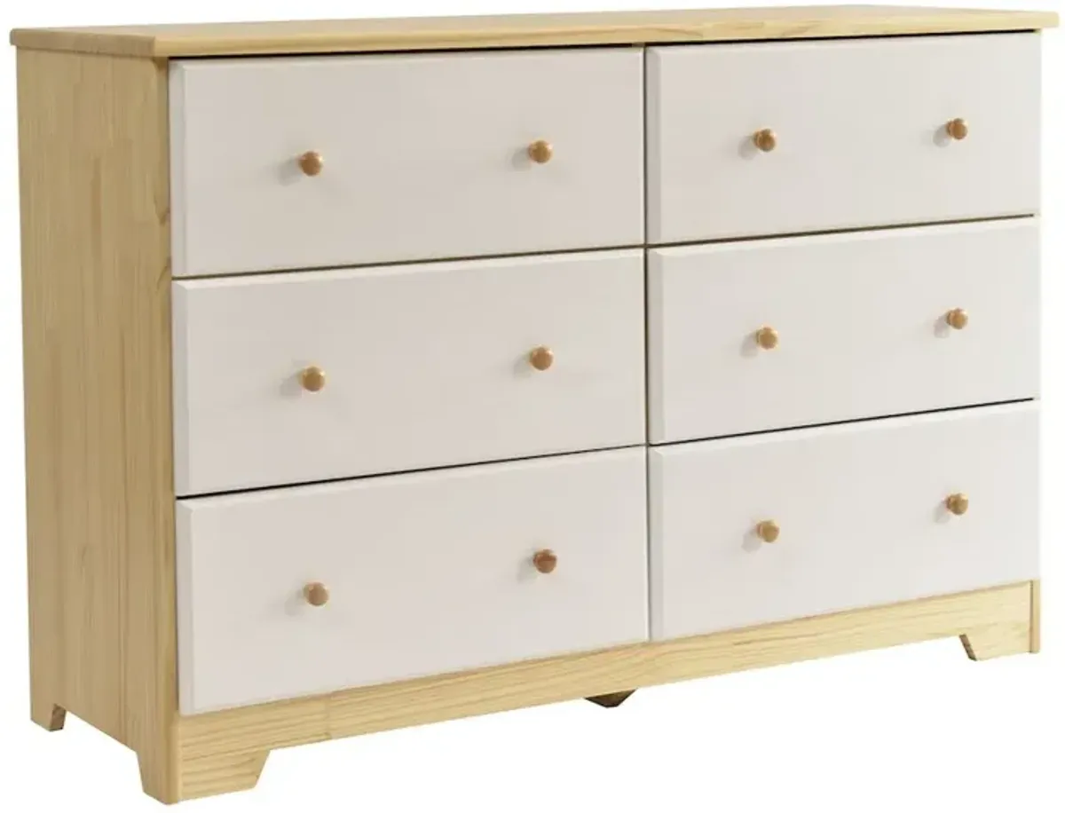 Solid Pine Wood 6 Drawer Double Dresser (Natural & White)