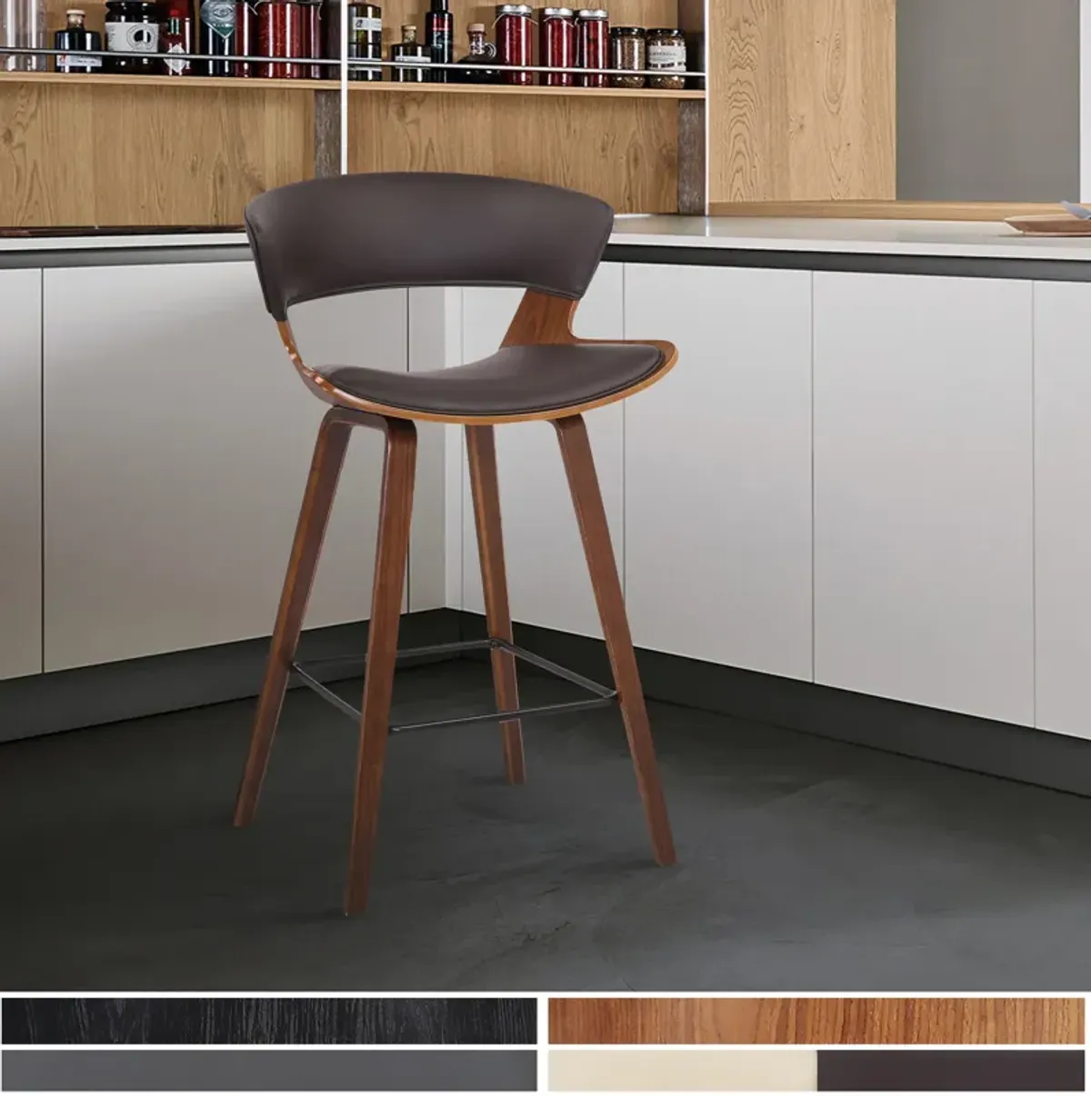 Jagger Modern  Wood and Black Faux Leather Counter Height Barstool