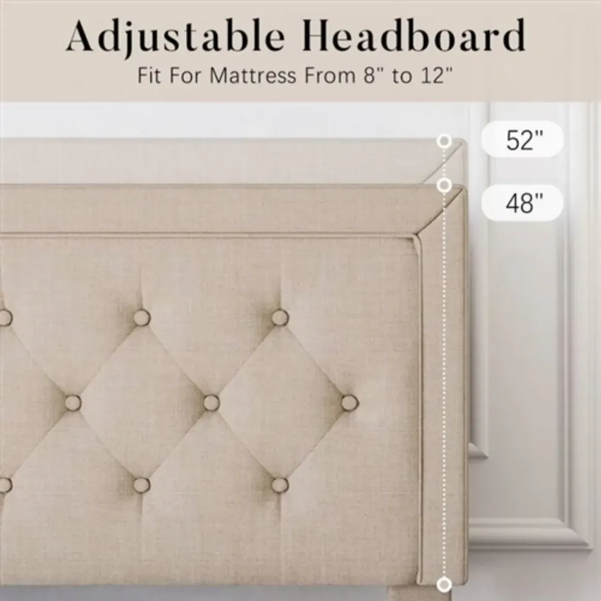 Adjustable Height Platform Bed Frame with Upholstered Headboard