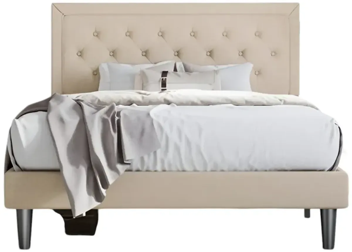 Adjustable Height Platform Bed Frame with Upholstered Headboard