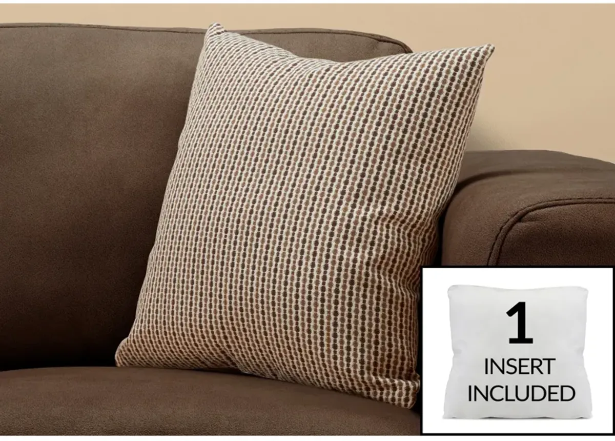 Monarch Specialties I 9238 Pillows, 18 X 18 Square, Insert Included, Decorative Throw, Accent, Sofa, Couch, Bedroom, Polyester, Hypoallergenic, Brown, Modern