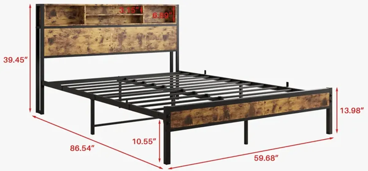 Hivvago QueenSized Quick Assembly Bedframe with Charging Station and Storage