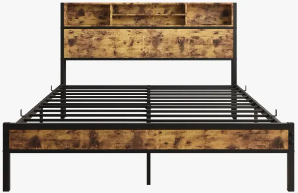 Hivvago QueenSized Quick Assembly Bedframe with Charging Station and Storage
