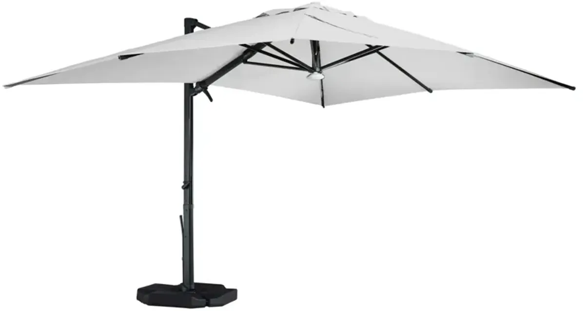 MONDAWE 13ft Square Solar LED Cantilever Patio Umbrella with Included Base Stand & Bluetooth Light