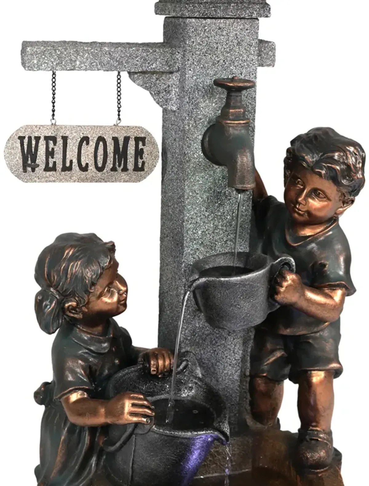 Sunnydaze Children Playing at Faucet Water Fountain with LED Lights - 40 in