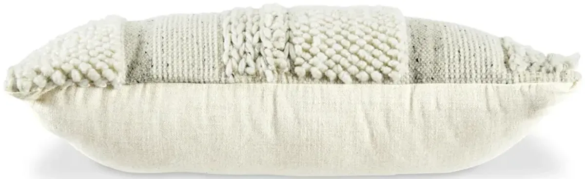 Lumbar Accent Throw Pillow, Gray White Embossed Stripes, 14 x 20 - Benzara