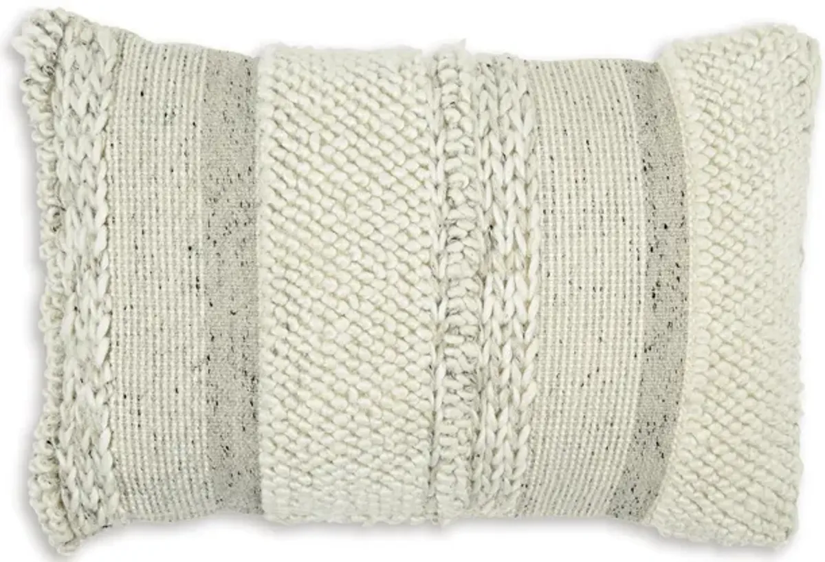 Lumbar Accent Throw Pillow, Gray White Embossed Stripes, 14 x 20 - Benzara
