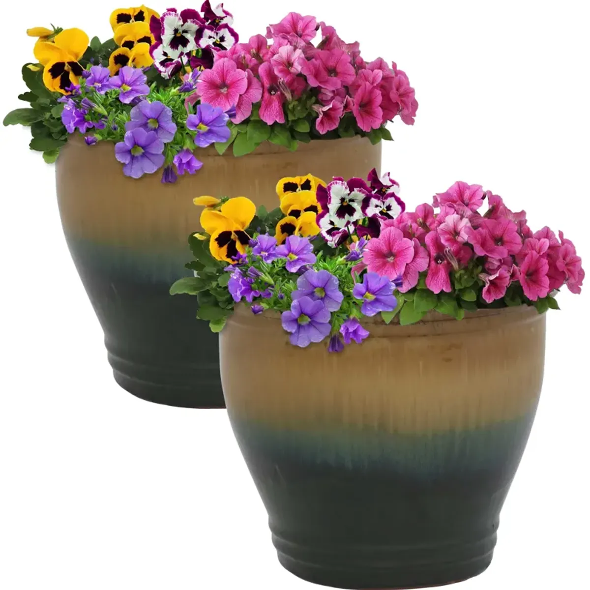 Sunnydaze Set of 2 Studio Glazed Ceramic Planter - 11"