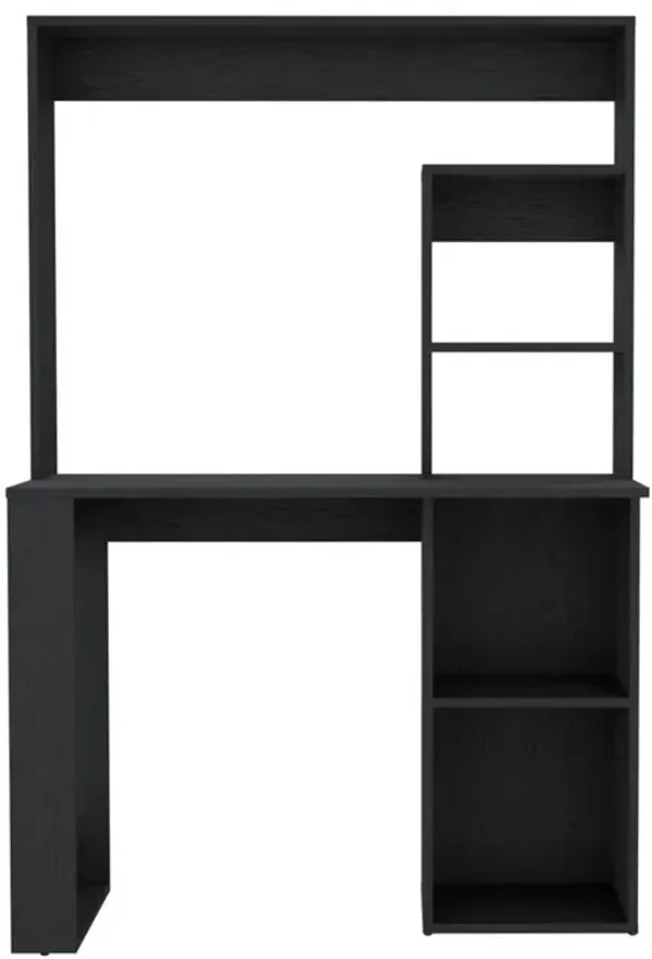 Ethel Writing Computer Desk with Storage Shelves and Hutch, Black