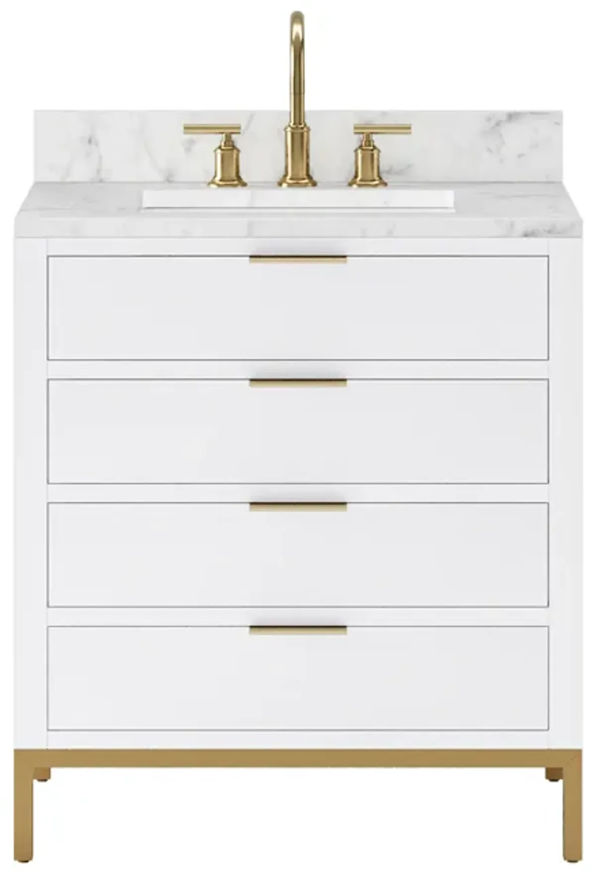 Bristol 30 In. Single Sink Carrara White Marble Countertop Bath Vanity in Pure White