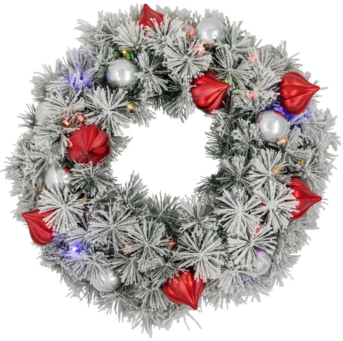 Pre-Lit Snowy Bristle Pine Christmas Wreath  24-Inch  Warm White and Multi LED Lights