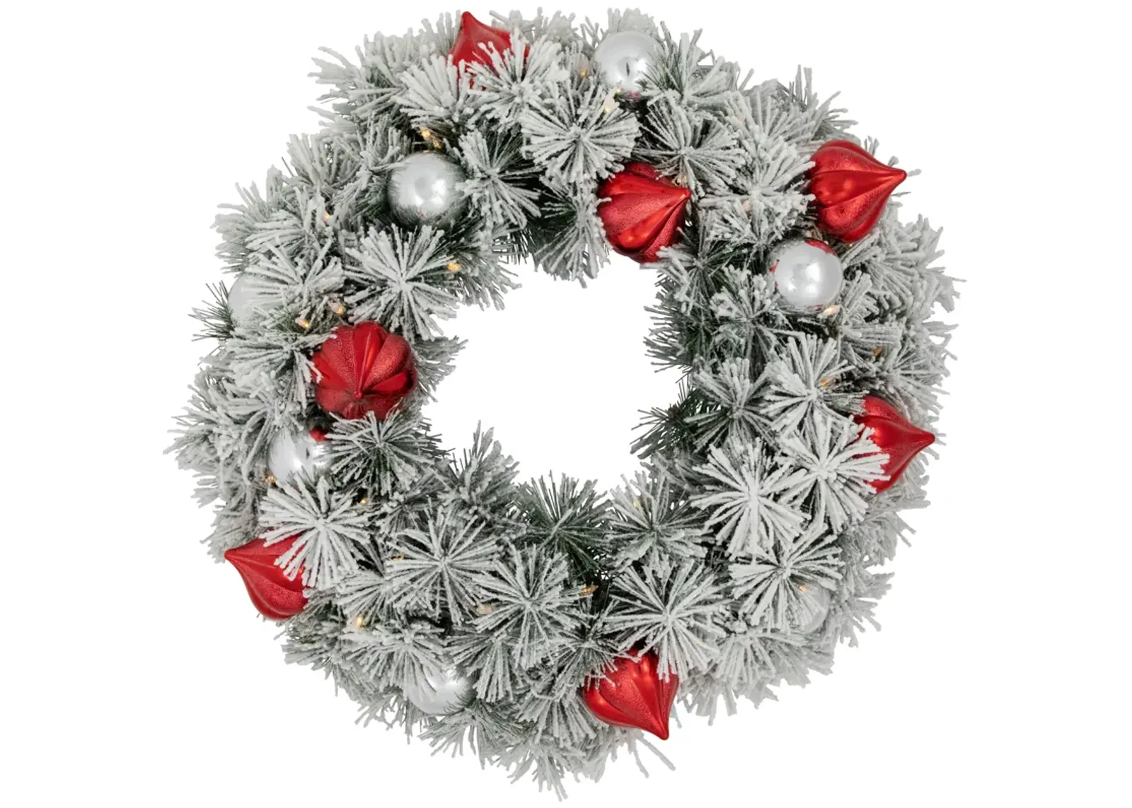 Pre-Lit Snowy Bristle Pine Christmas Wreath  24-Inch  Warm White and Multi LED Lights