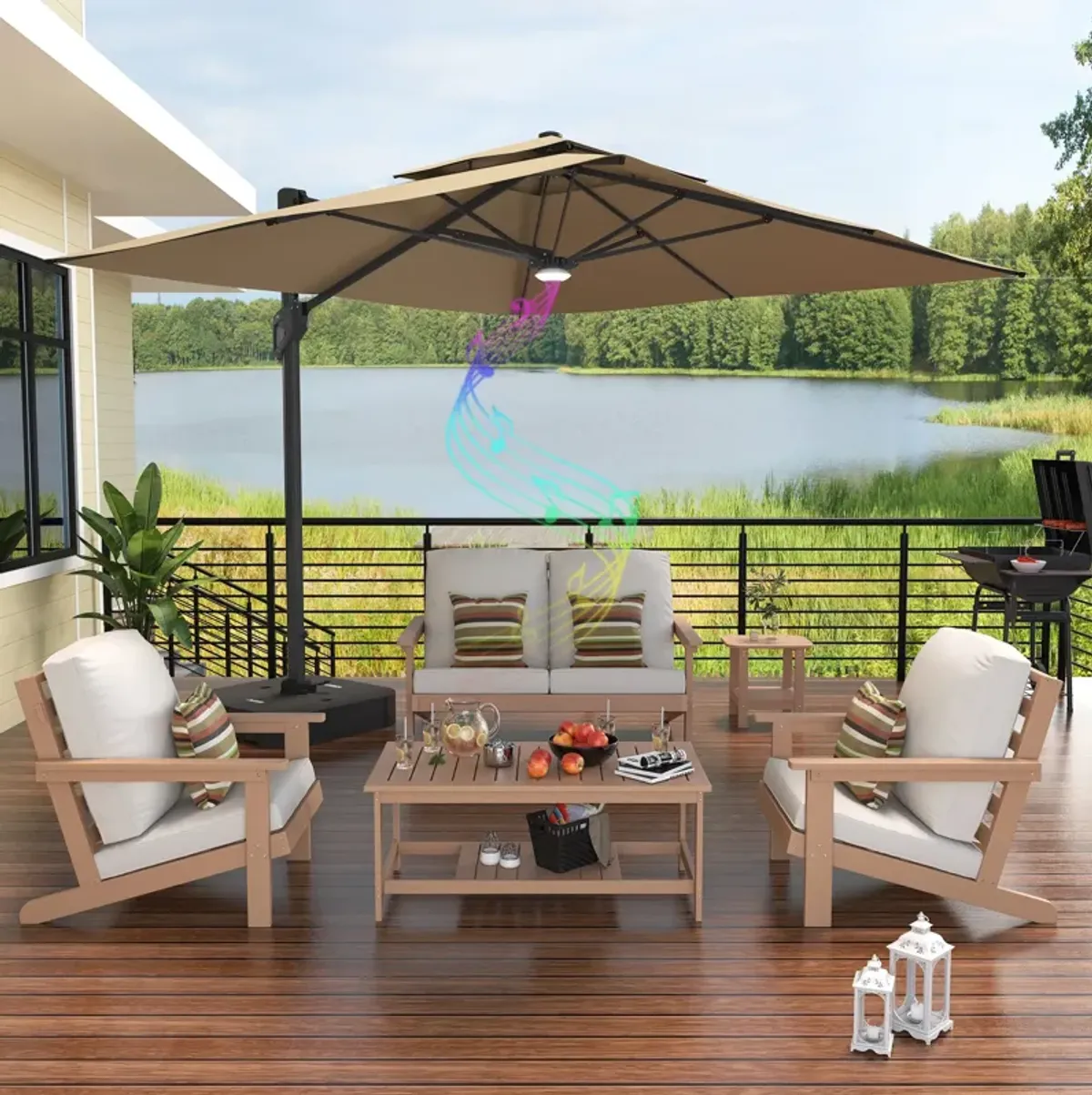 MONDAWE 6 Pieces All-Weather Patio Conversation Set with Outdoor Umbrella and Coffee Table