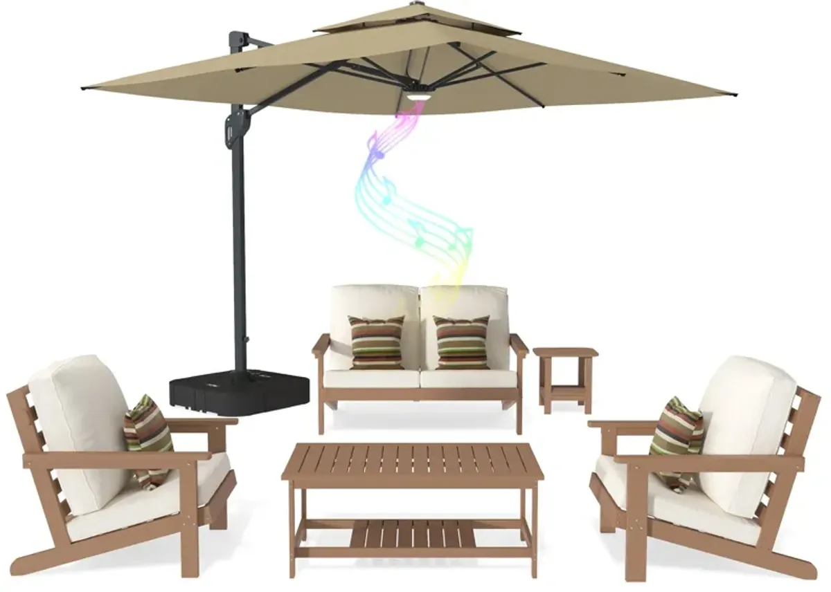 MONDAWE 6 Pieces All-Weather Patio Conversation Set with Outdoor Umbrella and Coffee Table