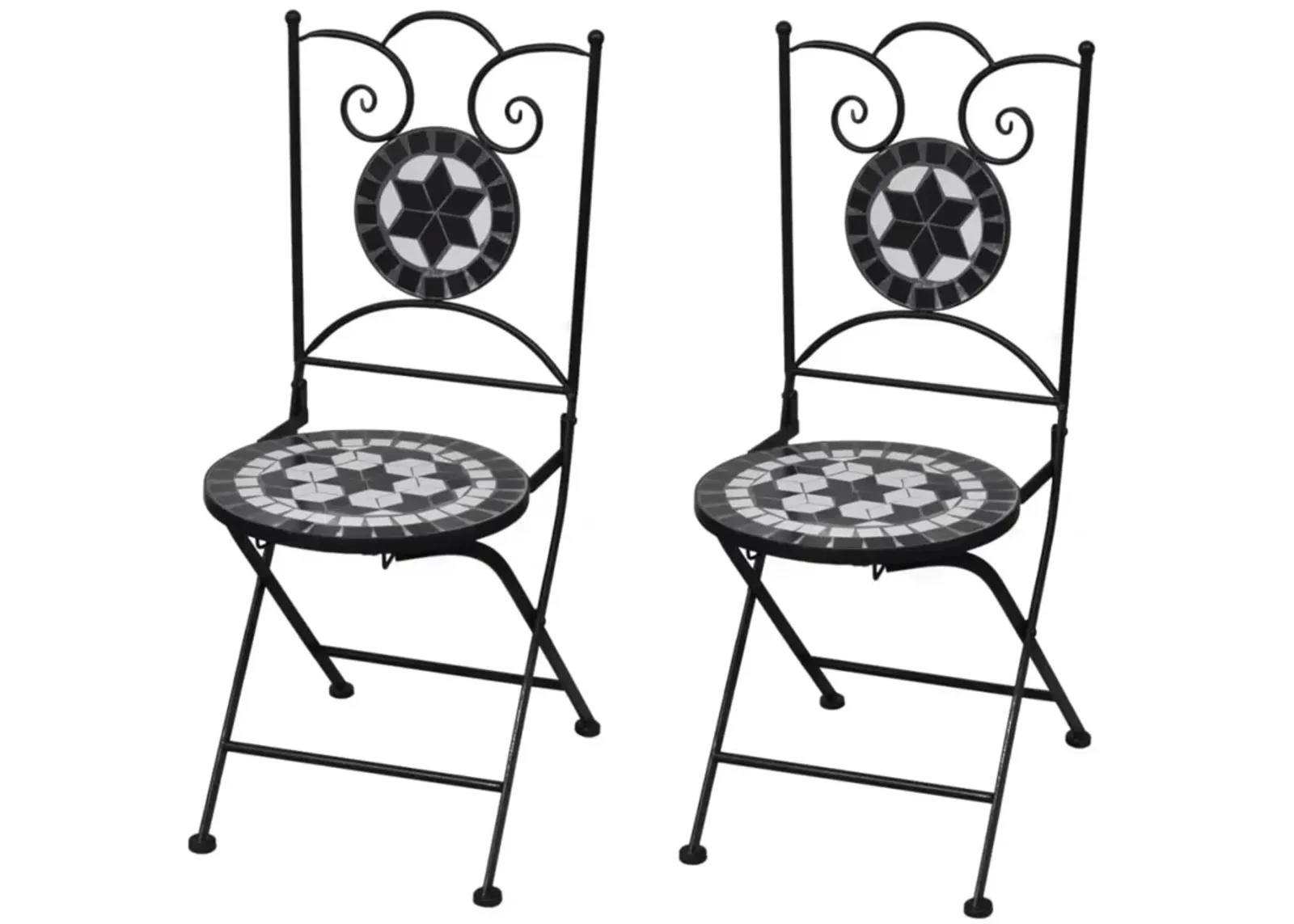 vidaXL Folding Bistro Chairs 2 pcs Ceramic Black and White