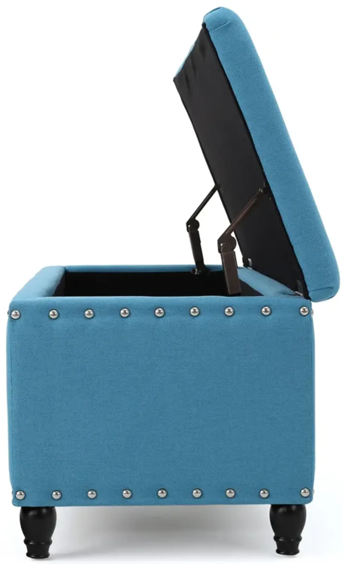 Sharon Storage Ottoman Bench, Teal Blue, Nailhead Trim, Brown 42 Inch -Benzara