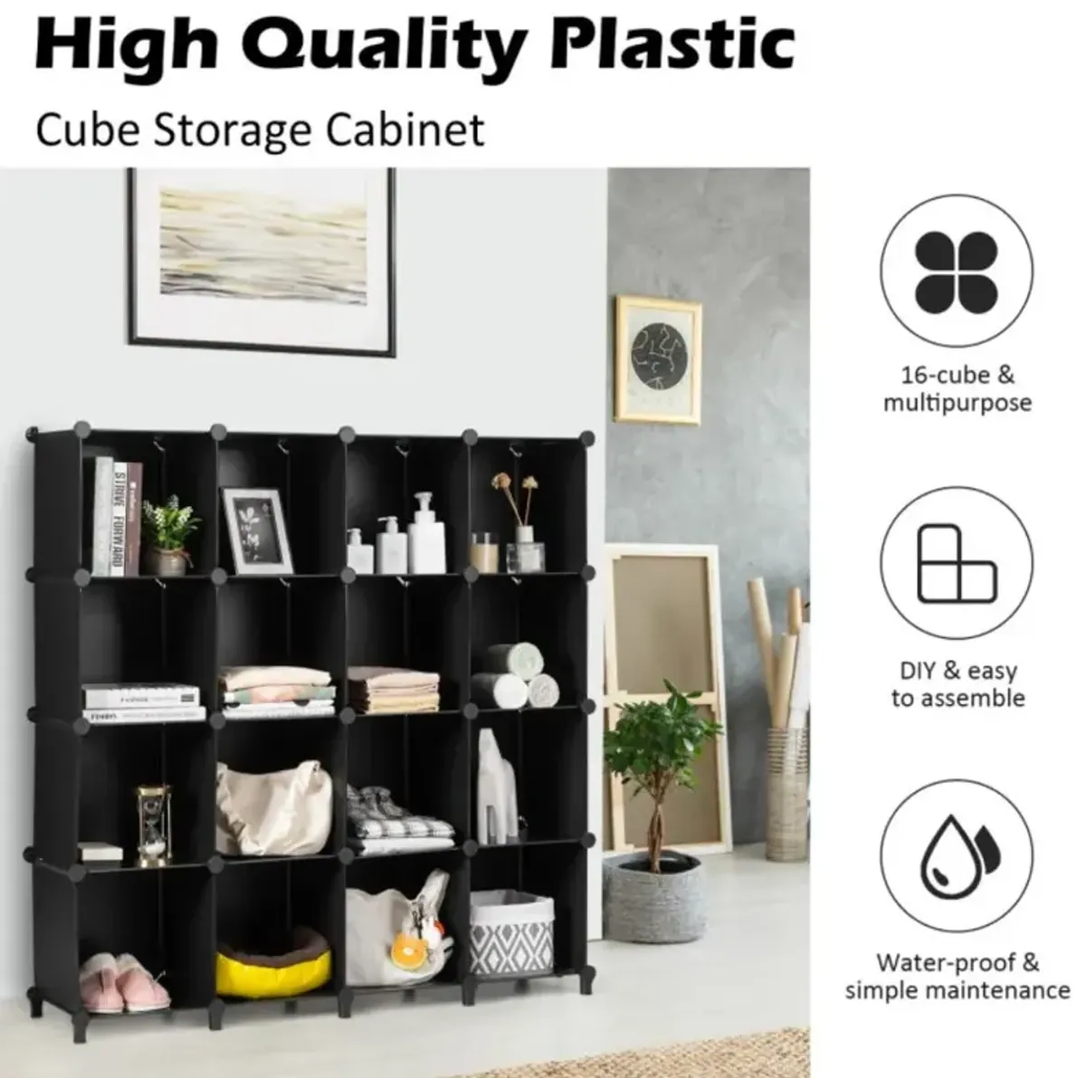 Hivvago 16 Cubes Plastic Storage Organizer with Rustproof Steel Frame